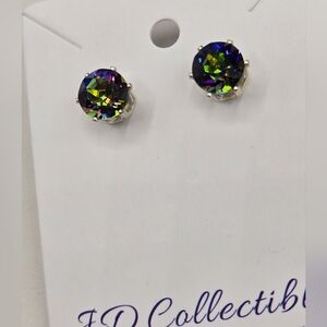 Multicolor Stud Earrings Made with Swarovski Crystals Silver Overlay